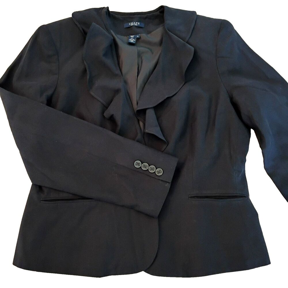 Chaps Blazer Top Silk & Cotton Blend with Ruffle Neckline Office Women's Size 12